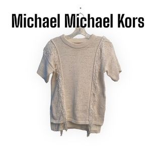 Michael Michael Kors White Short Sleeve Fringe Sweater XS
